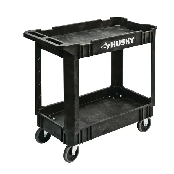 Husky 1866880 16 in. 2-Shelf Utility Cart, Black 12603