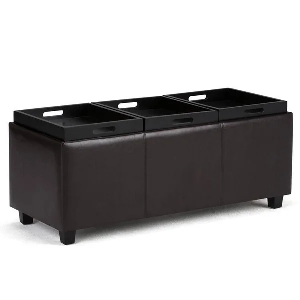 Simpli Home Avalon Linen Look Storage Ottoman - Natural