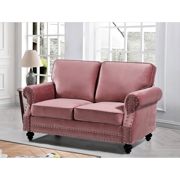 Ramos Nailhead Velvet Loveseat - Black