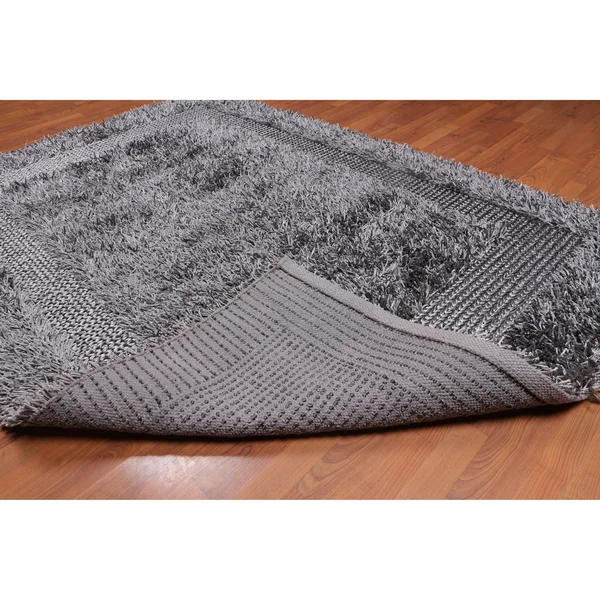 Hand Made Shag Silver Grey - Shag Polyster Modern & Contemporary Oriental Area Rug (5x7) - 5& x 7&6x22