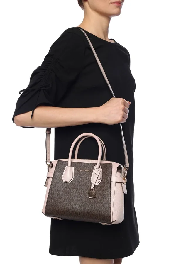 Michael Kors Mercer Small Logo Belted Satchel Brown One Size
