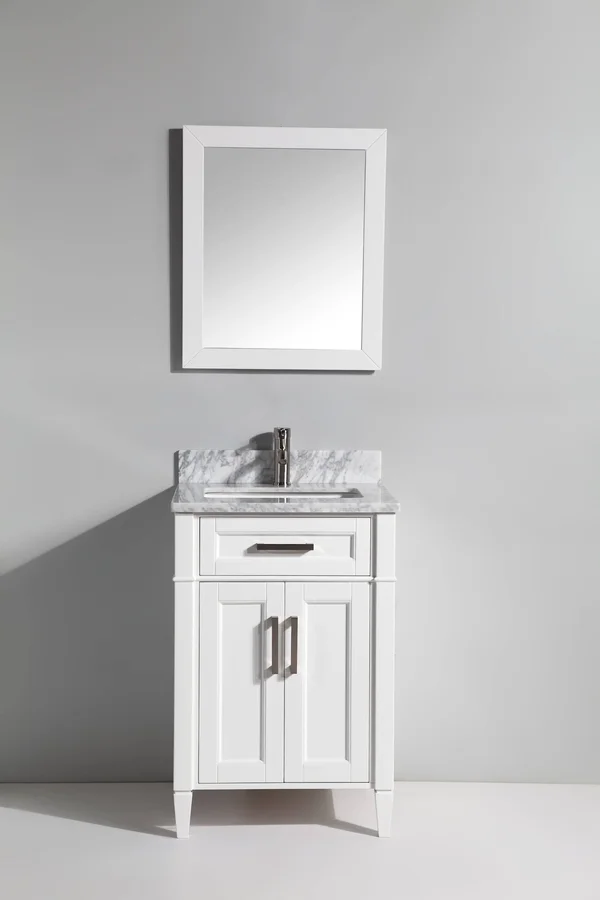 Vanity Art 24 inch Single Sink Bathroom Vanity Set with Carrara Marble Vanity top., White