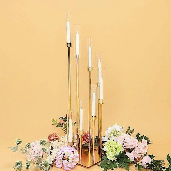 Gold 42 in Tall Candelabra Candle Holder Centerpiece with Glass