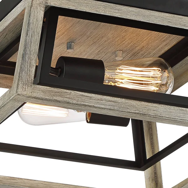 Possini Euro Design Farmhouse Ceiling Light Flush Mount Fixture Whitewashed Wood Black 14x22 Wide Open Box Bedroom Kitchen Hallw