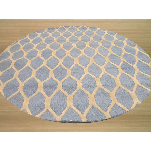 EORC VC1001BL Hand Tufted Wool Chain-Link Rug, 7&9 x 9&9, Blue