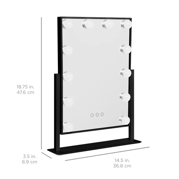 Best Choice Products Hollywood Makeup Vanity Mirror w/ Smart Touch, Adjustable Color Temp & Brightness, 12 LEDs - Black