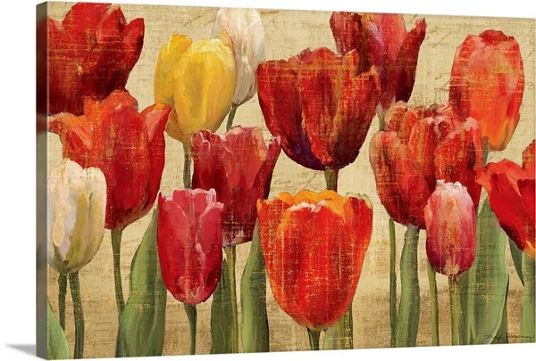 Tulip Fantasy on Cream, Canvas Wall Art, 36x24, Great Big Canvas