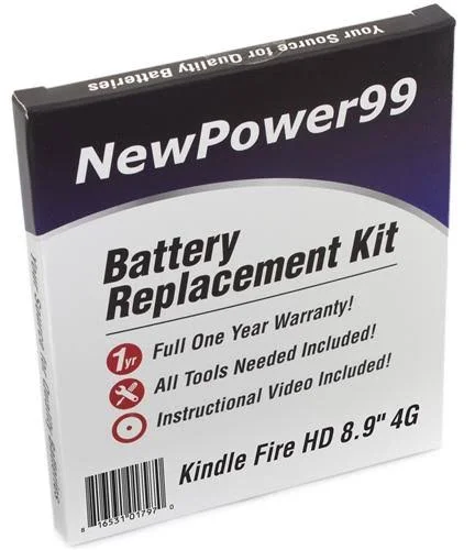 Amazon Kindle Fire HD 8.9x22 4G Battery Replacement Kit with Tools, Video Instructions, Extended Life Battery and Full One Year