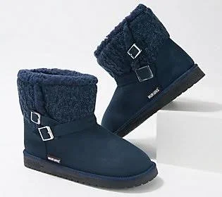 Muk Luks Amee Suede Faux Shearling Lined Boot - Size 6, Navy