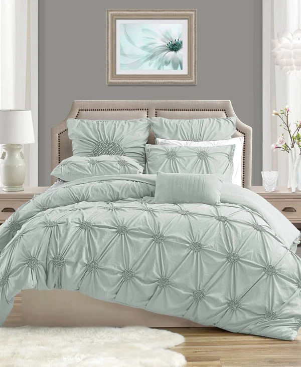 Cathay Swift Home Elegant Ruched Duvet Cover Set Full/Queen Indigo