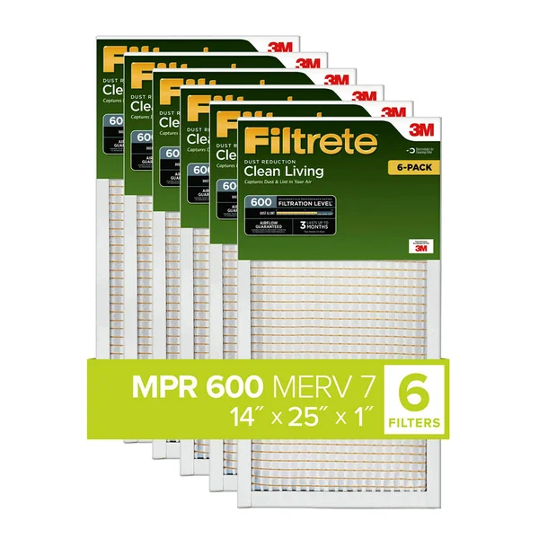 Filtrete 14x25x1 - AC Furnace Air Filter, MPR 600, Clean Living Dust Reduction, 6-Pack