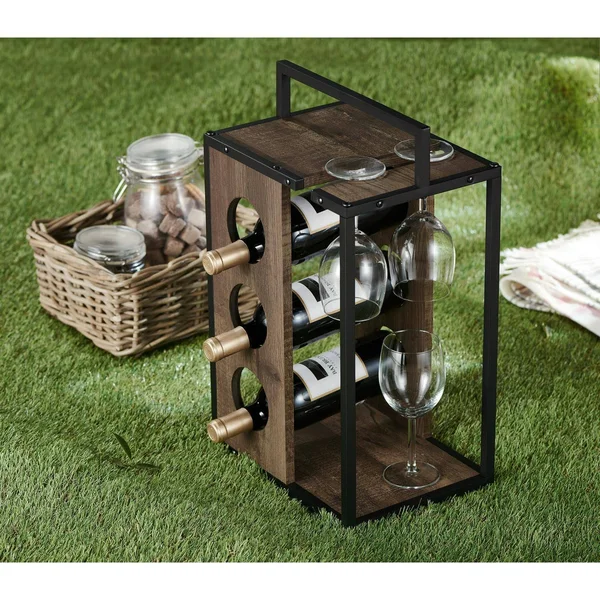 Furniture of America Mayfield Rustic 3-Bottle Wine Rack, Reclaimed Oak