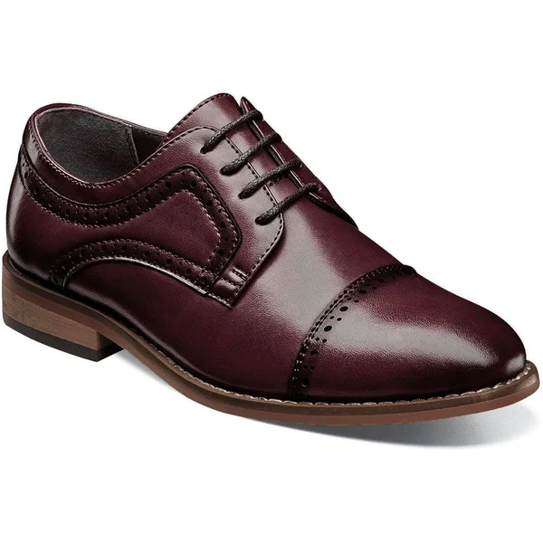 Boys& Stacy Adams Dickinson Perforated Cap Toe Oxford - Kids, Size: 11.5, Burgundy Leather