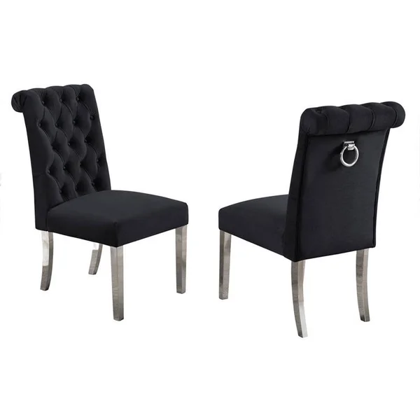 Best Quality Furniture Tufted Velvet Upholstered Side Chairs, 4 Colors to Choose (Set of 2) - Black 543
