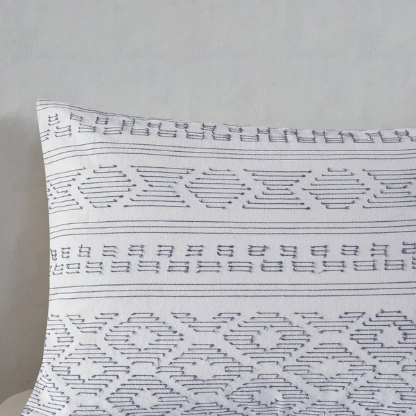 Urban Habitat Lizbeth 5 Piece Cotton Clip Jacquard Duvet Cover Set - White/Indigo - Full/Queen