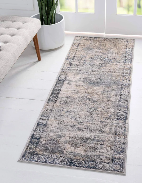 Unique Loom Portland Canby Ivory/Gray 2 ft. 2 in. x 12 ft. Runner Rug