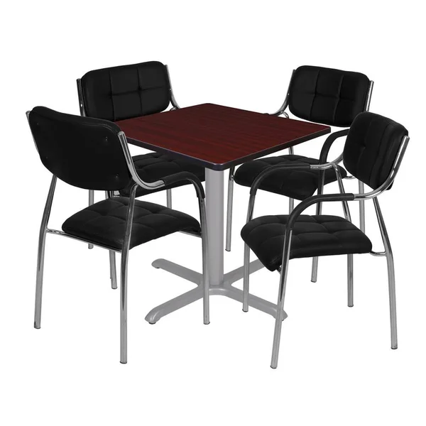 Regency Via 30x22 Square X-Base Table- Mahogany/Grey & 4 Uptown Side Chairs- Black