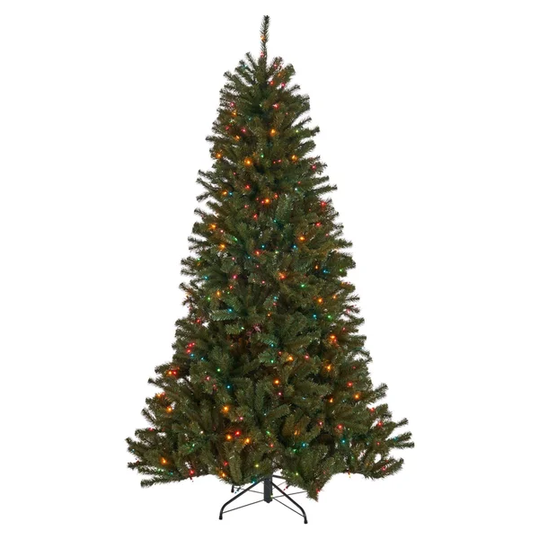 7' Pre-Lit Medium Noble Fir Hinged Artificial Christmas Tree - Multicolor Lights