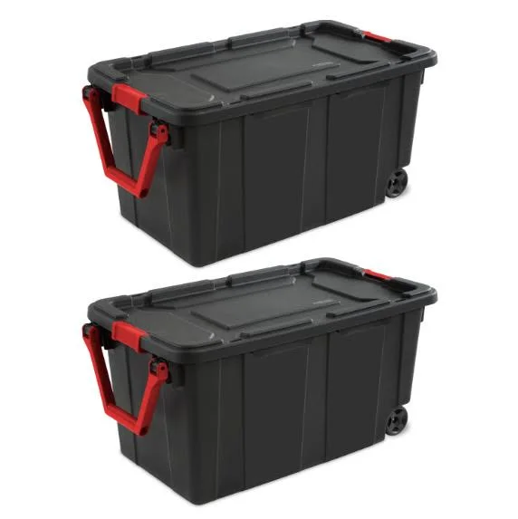 Sterilite Set of 2 Large Storage Box Container Wheeled Tote Plastic 40 Gallon