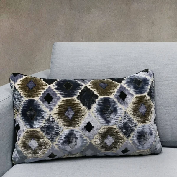 Ikat Cut Velvet Throw Pillow 12x22x20x22 - Accent - Feather