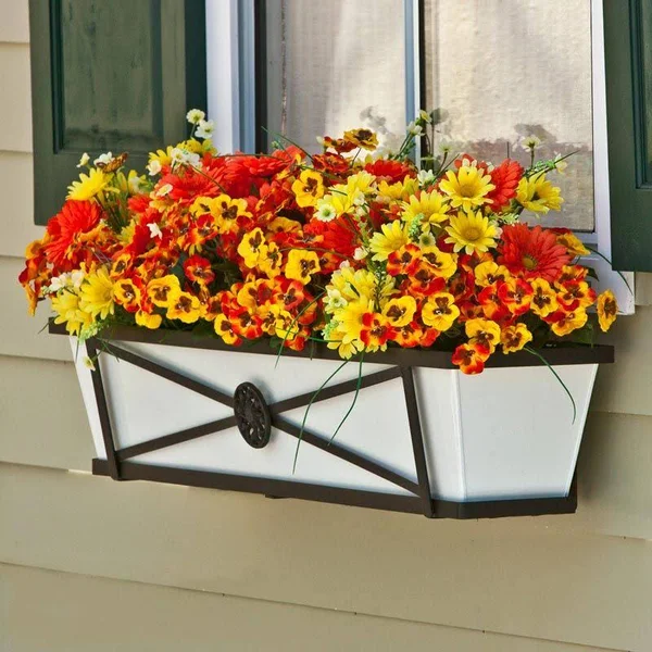 42x22 Medallion Decora Window Boxes w/White Galvanized Liner