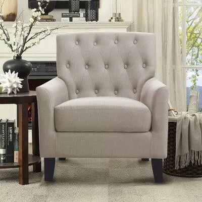 Popel 29.5x22 Wide Tufted Linen Armchair Andover Mills Fabric: Cream Linen