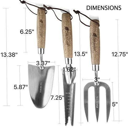 Oakenleaf 3 Piece Garden Tool Set Extra Large Stainless Steel with Timber Handles Trowel Fork and Multitool