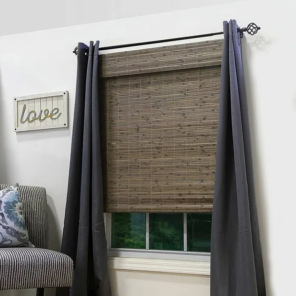 Farmhouse 64x22 Length Cordless Bamboo Roman Shade in Distressed Driftwood