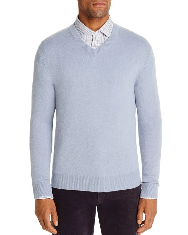 The Men's Store at Bloomingdale&s Cashmere V-Neck Sweater - 100% Exclusive - Gray - Size Small - Gray Navy Twist