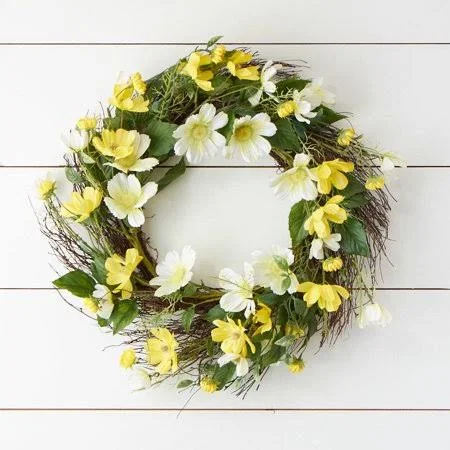 Yellow Artificial Cosmos Wreath-KF4960 - Size: Large