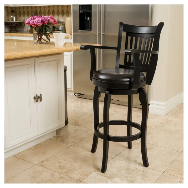 Noble House Leather Swivel Barstool with Arms