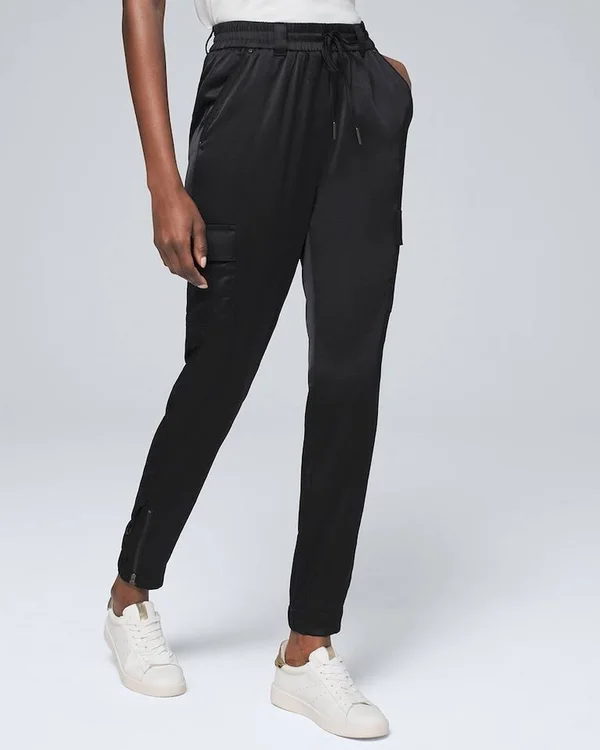 Women's Whbm WKND Satin Jogger Pants, Black, Size 8 - Long by White House Black Market