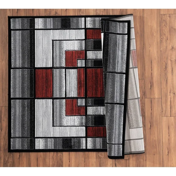 Orelsi Collection Abstract Area Rug - 5&2x22 x 7&5x22 Oval - Grey/Red