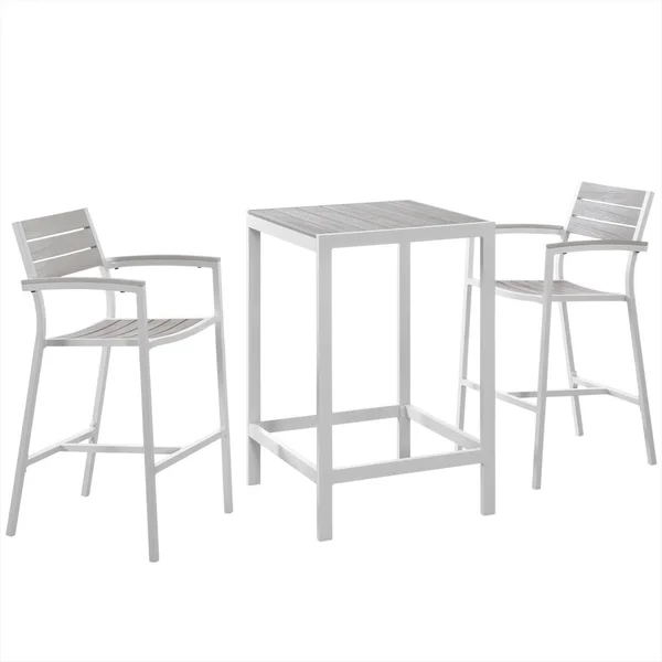 Modway Maine 3 Piece Outdoor Patio Dining Set - White Light Gray