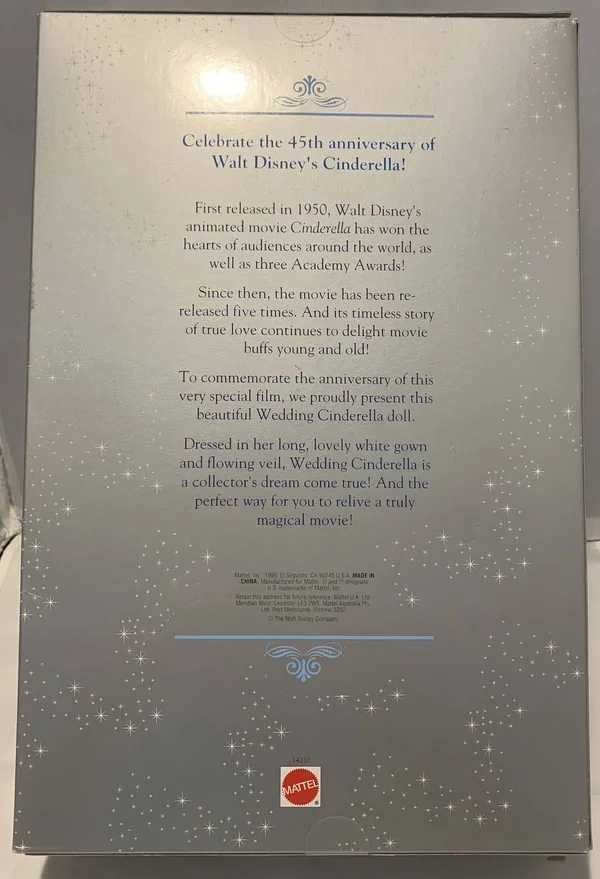 Mattel Disney Wedding Cinderella Barbie, 1995, 45th Anniversary
