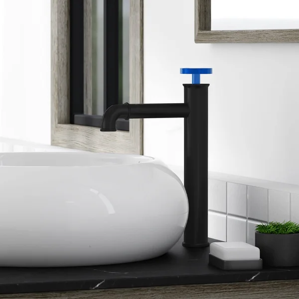 Avallon 12 Single Handle, Bathroom Faucet in Matte Black - Blue