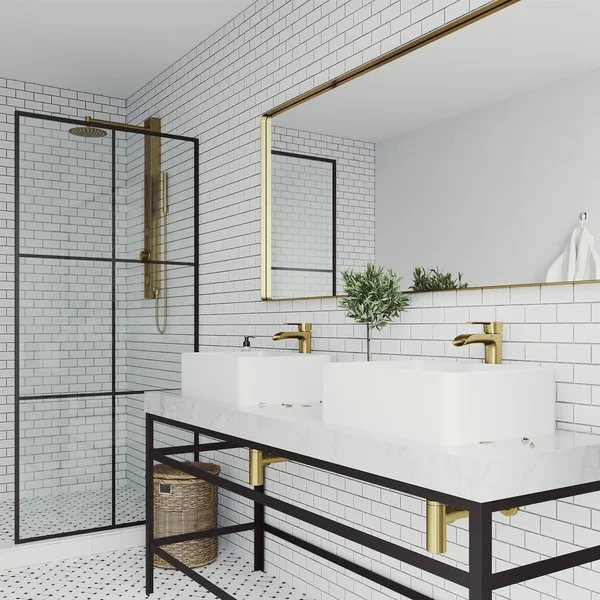 Vigo Matte Stone Amaryllis Composite Rectangular Vessel Bathroom Sink in White with Faucet and Pop-Up Drain in Matte Gold VGT146