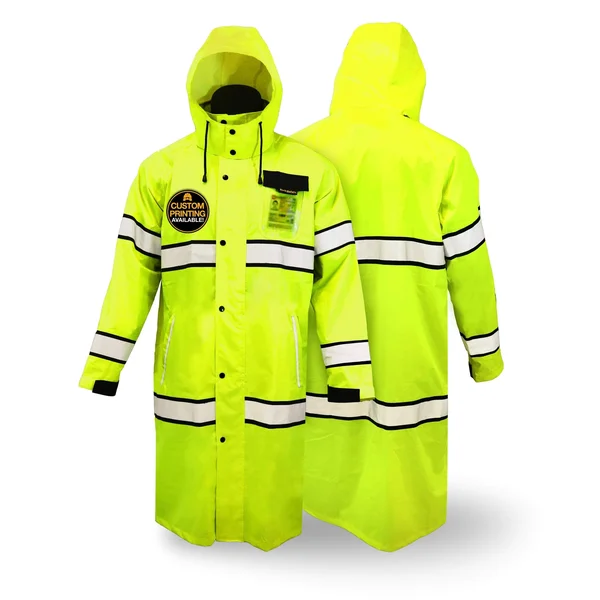 KwikSafety (Charlotte - NC) Torrent Class 3 Safety Trench Coat, High Visibility Waterproof Windproof Safety Rain Jacket, Hi Vis