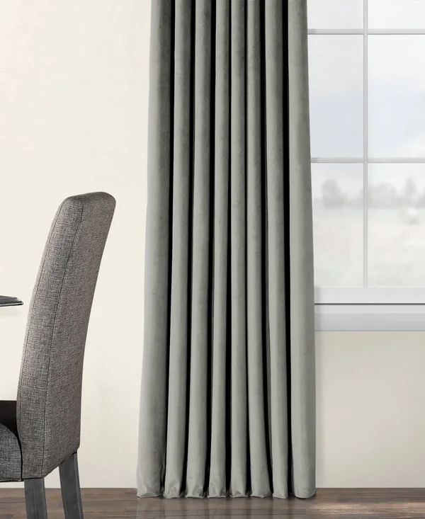 Exclusive Fabrics Signature Velvet Extra Wide Grommet Blackout Curtain - 100 x 120 - Silver Grey