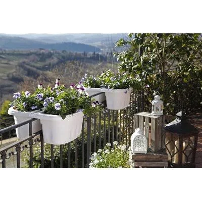 ApolloExportsInternationalInc. Double Sided Adjustable Resin Rail Planter - Color: White