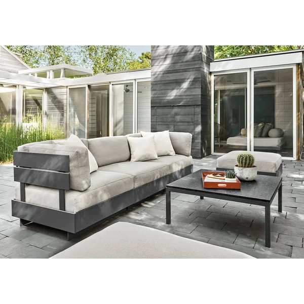 Room & Board - Modern Parsons Outdoor Coffee Table w/ 1x22 Leg 24d 48W 16h in Grey, Grey Recycled HDPE Top w/ Graphite Base