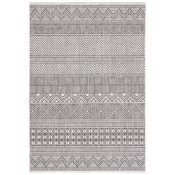 Safavieh Courtyard Ivory/Black 8 ft. x 10 ft. Striped Tribal Chevron Indoor/Outdoor Area Rug