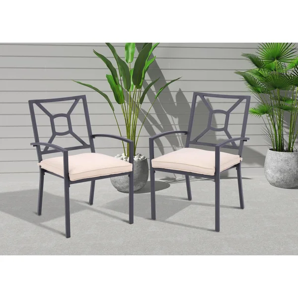 San Marino Outdoor Aluminum Dining Armchair with Cushion - Set of 2 - Black