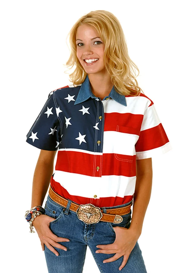 Roper Women's Red Patriotic USA Flag Western Shirt