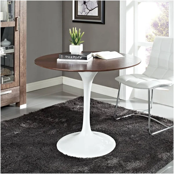 Modway Lippa 36x22 Walnut Dining Table, White