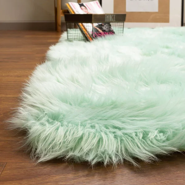 Serene Faux Sheepskin Shaped Rug in Mint Green4' x 6' Sheepskin