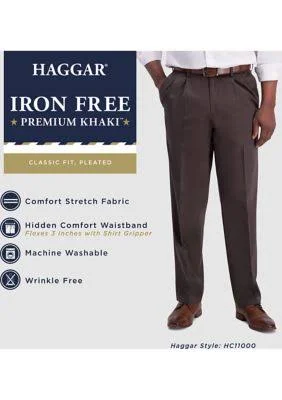 Haggar Men's Iron Free Premium Khaki Classic-Fit Pleated Pant - Black