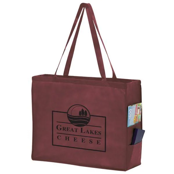 100 Pcs Side Pocket Tote Bag - Screen Print, 20" x 16"