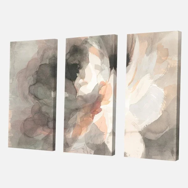 Designart 60x22 x 40x22 Abstract Pink Peony Fabric Canvas Wall Art in Gray