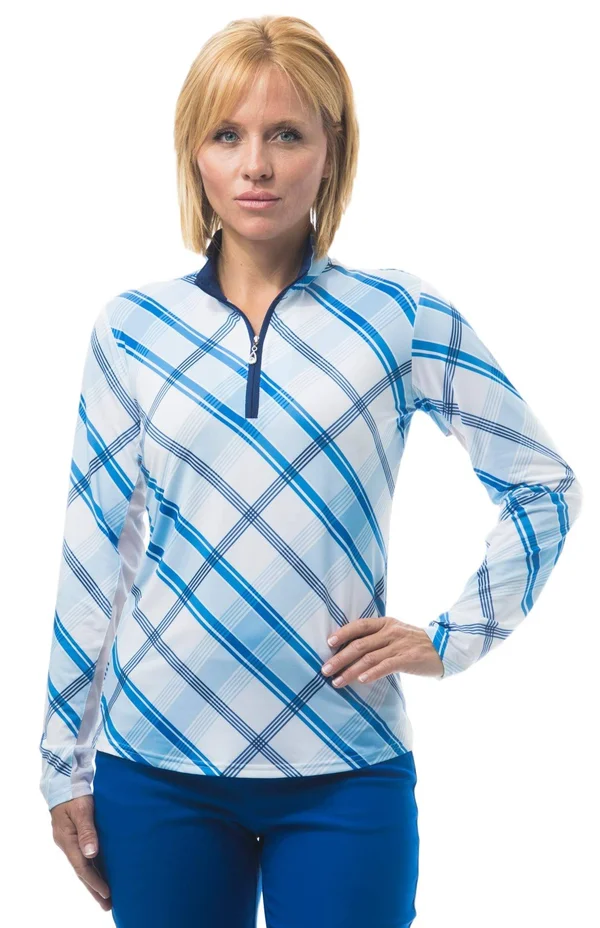San Soleil Women's SolCool Print Mock - Small, Blue